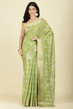Light Green Cotton Silk Printed And Zari Woven Saree