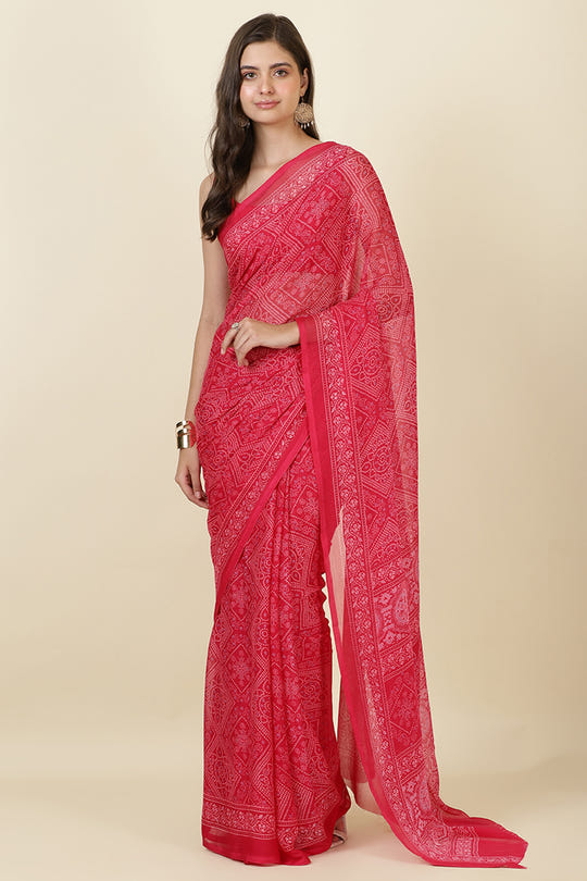 Rani Georgette Bandhani Printed Saree