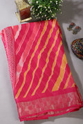 Fuchsia & Yellow Color Chiffon Printed Saree