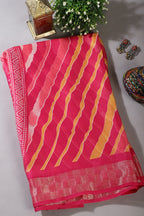 Fuchsia & Yellow Color Chiffon Printed Saree