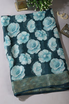 Teal Chiffon Floral Printed Saree