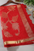 Red Tussar Silk Floral Zari Woven Saree