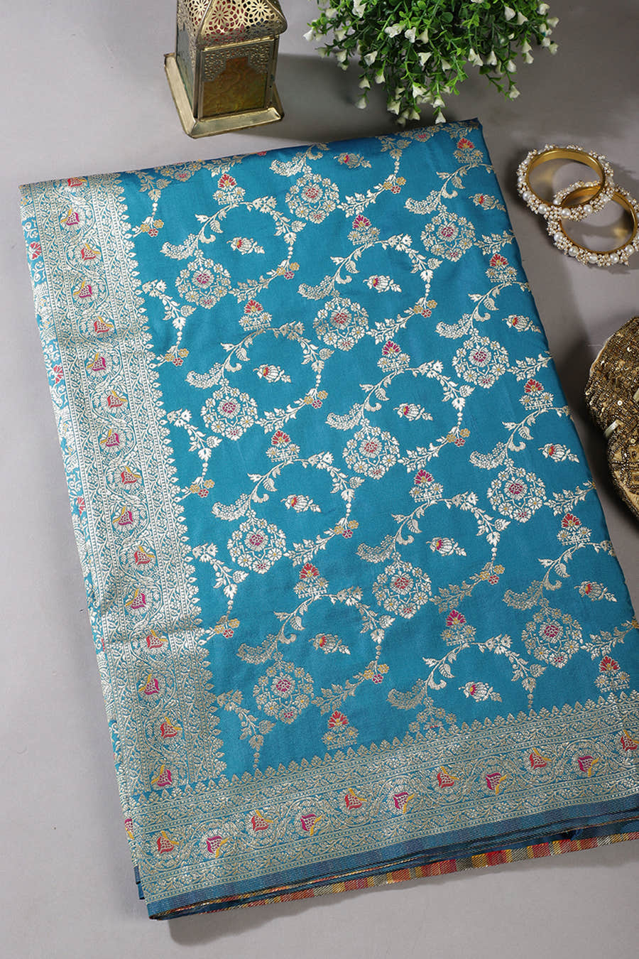 Teal Colour Banarasi Silk Woven Saree