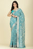 Turqouise Cotton Silk Printed And Zari Woven Saree