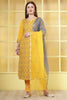 Mustard Chanderi Cotton Resham Embroidered Suit