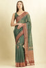 Green Organza Cotton Bandhani Block Printed Saree