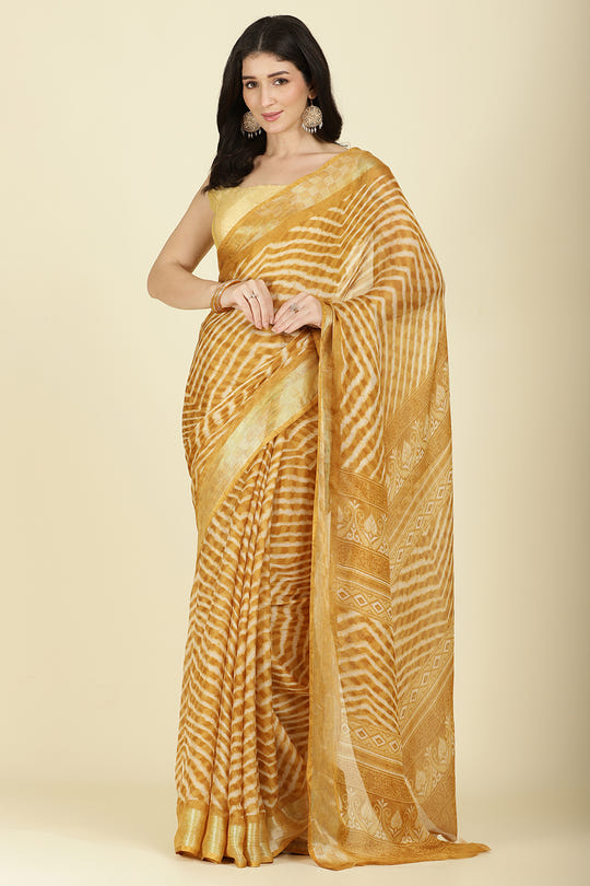 Mustard Color Chiffon Leheriya Printed Saree