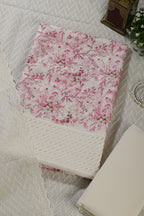 Cream & Pink Cotton Chikankari Work Floral Printed Unstitched Suit