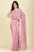 Pink Cotton Silk Printed And Zari Woven Saree