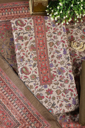 Mehandi Color Pashmina Floral Printed Unstitched Suit Fabric