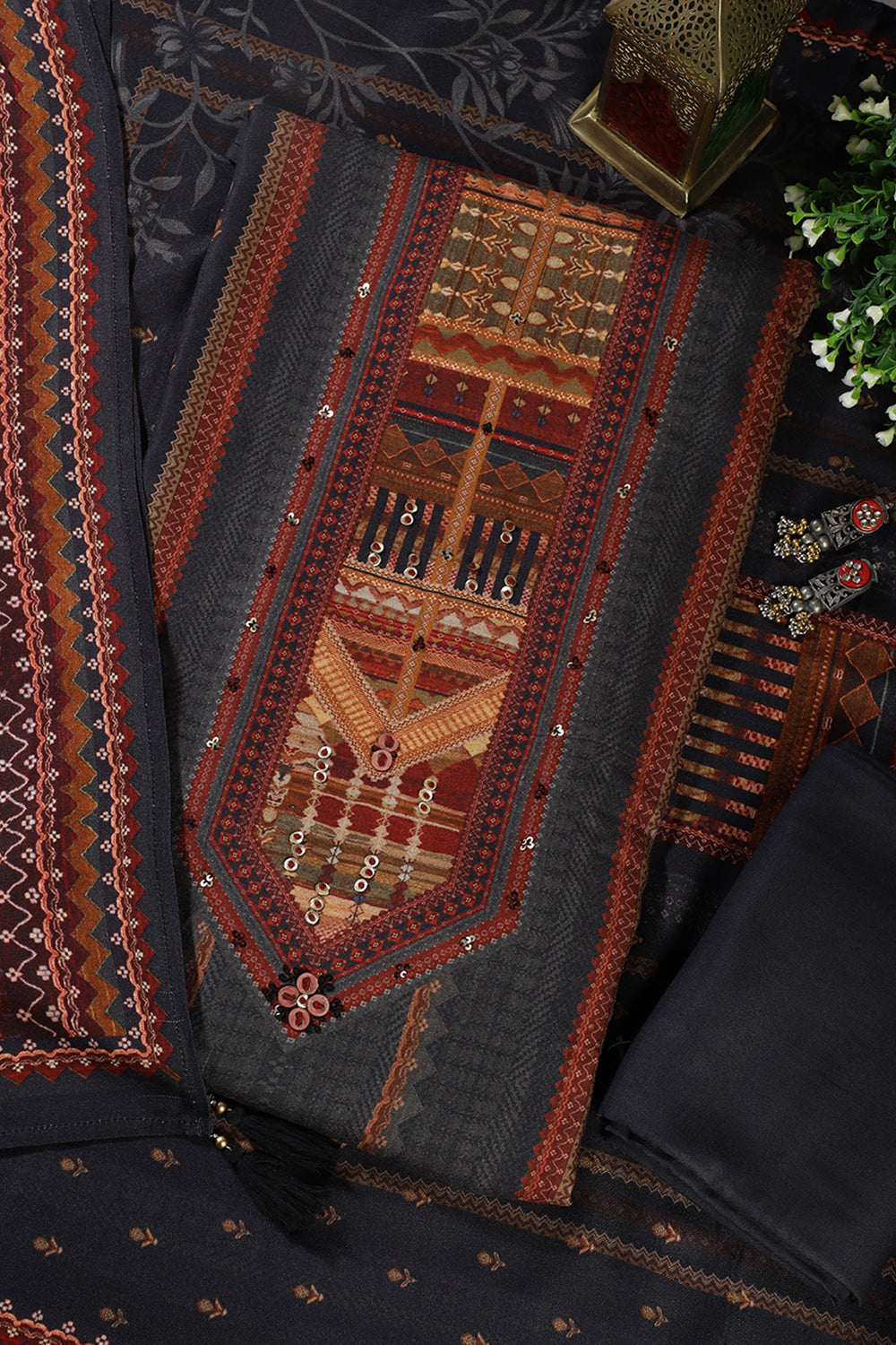 Navy Printed Spun Unstitched Suit Material
