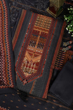 Navy Printed Spun Unstitched Suit Material
