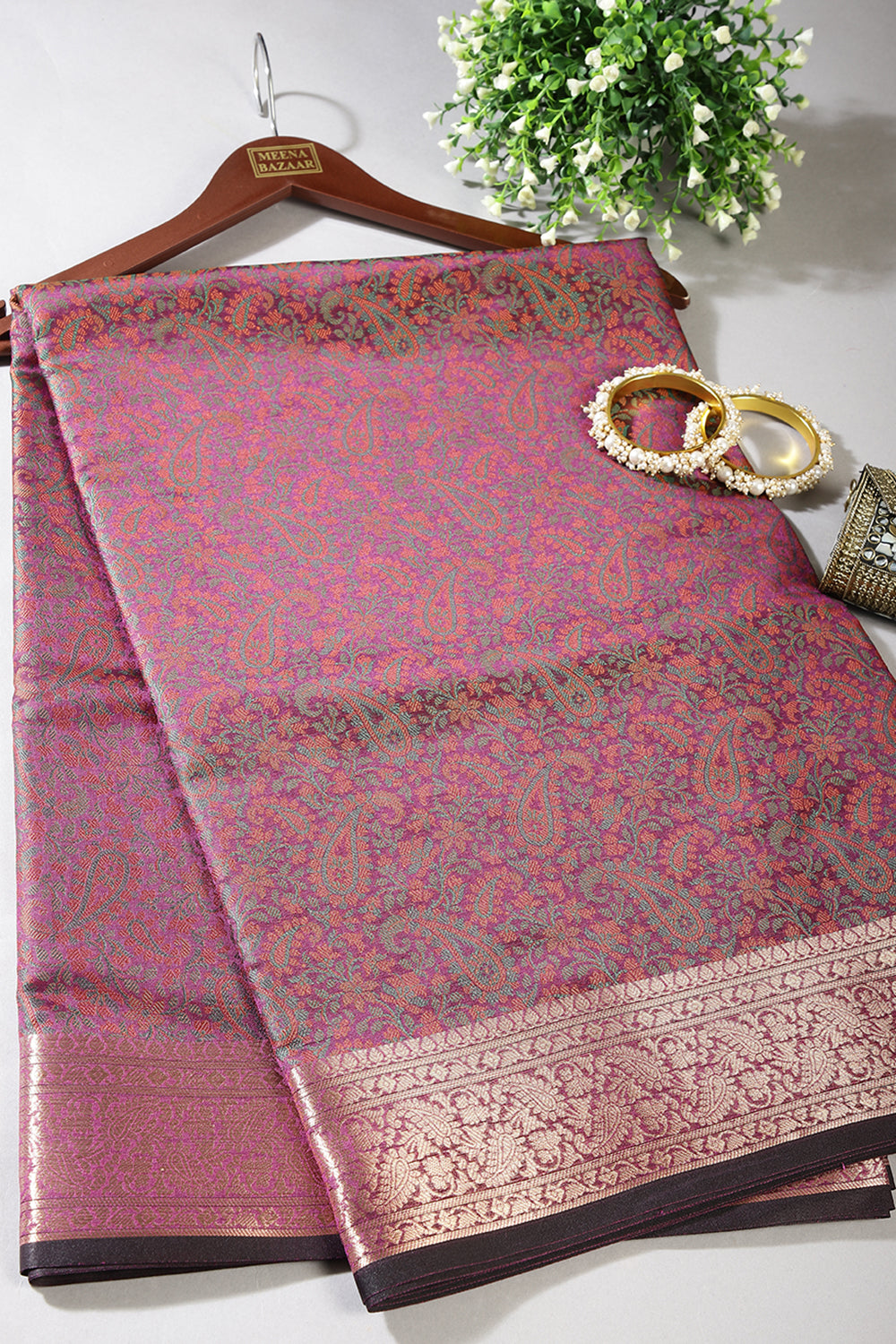 Wine Colour Silk Resham & Zari Woven Saree