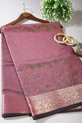 Wine Colour Silk Resham & Zari Woven Saree