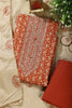 Burnt Orange Cotton Digital Buta-Printed & Neck Embroidered Unstitched Suit