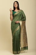 Green Color Cotton Silk Madhubani Print Saree
