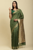 Green Color Cotton Silk Madhubani Print Saree