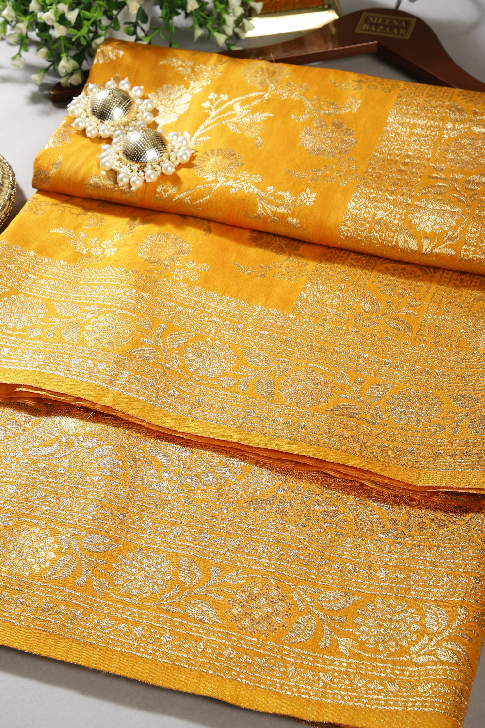 Mustard Color Raw Silk Woven Saree