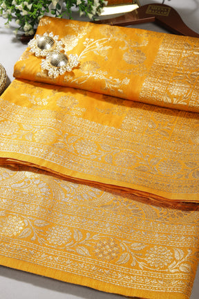 Mustard Color Raw Silk Woven Saree