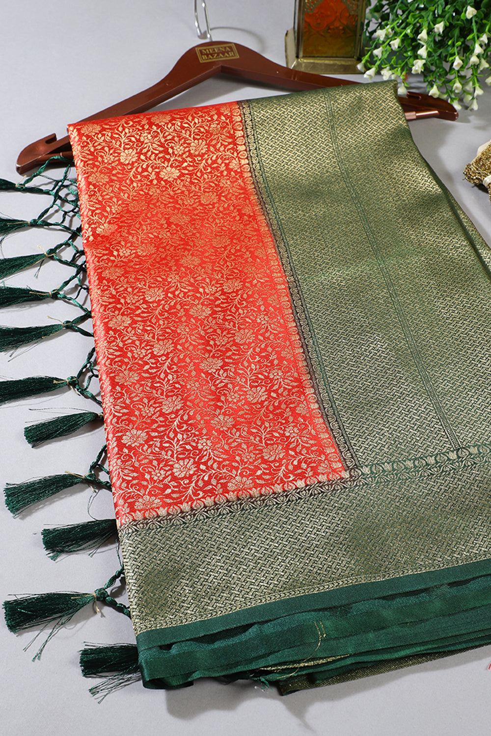 Red Floral Zari Woven Sarees