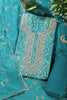 Teal Blue Cotton Digital Printed & Neck Embroidered Unstitched Suit
