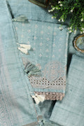 Sea Green Tussar Cotton Printed And Reham Embroidered Unstiched Suit Material