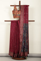 Navy & Wine Silk Resham Embroidered Designer Sarees