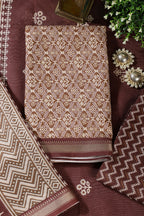 Brown Cotton Ajrakh Block Print Unstitched Suit Material
