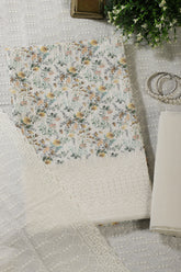 Cream & Mustard Cotton Chikankari Work Floral Printed Unstitched Suit