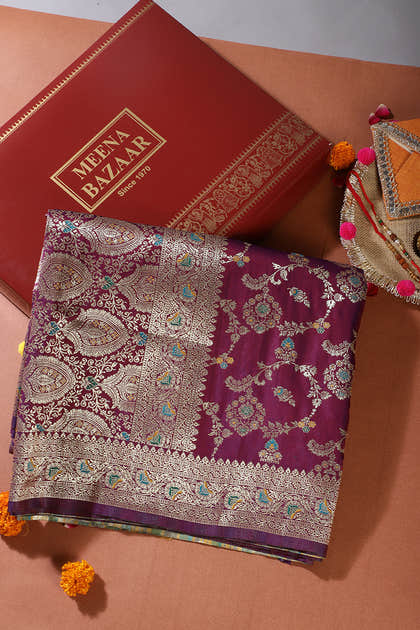 Wine Colour Banarasi Silk Woven Saree