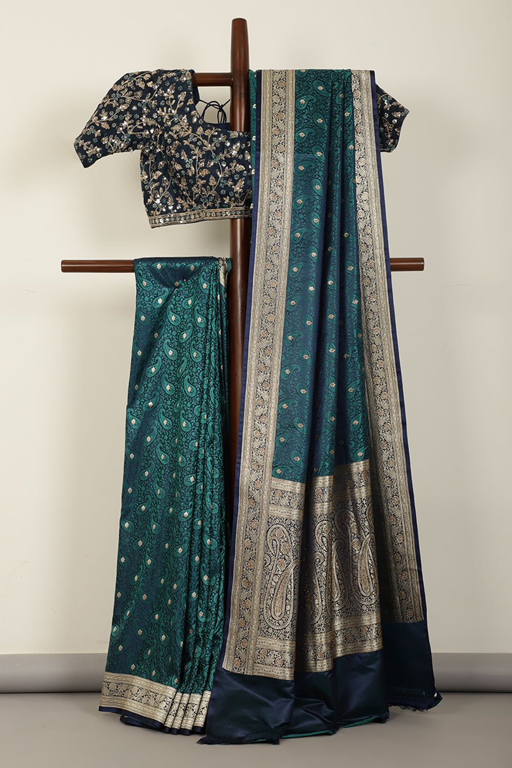 Navy & Tourquise Color Banarasi Silk Woven Saree