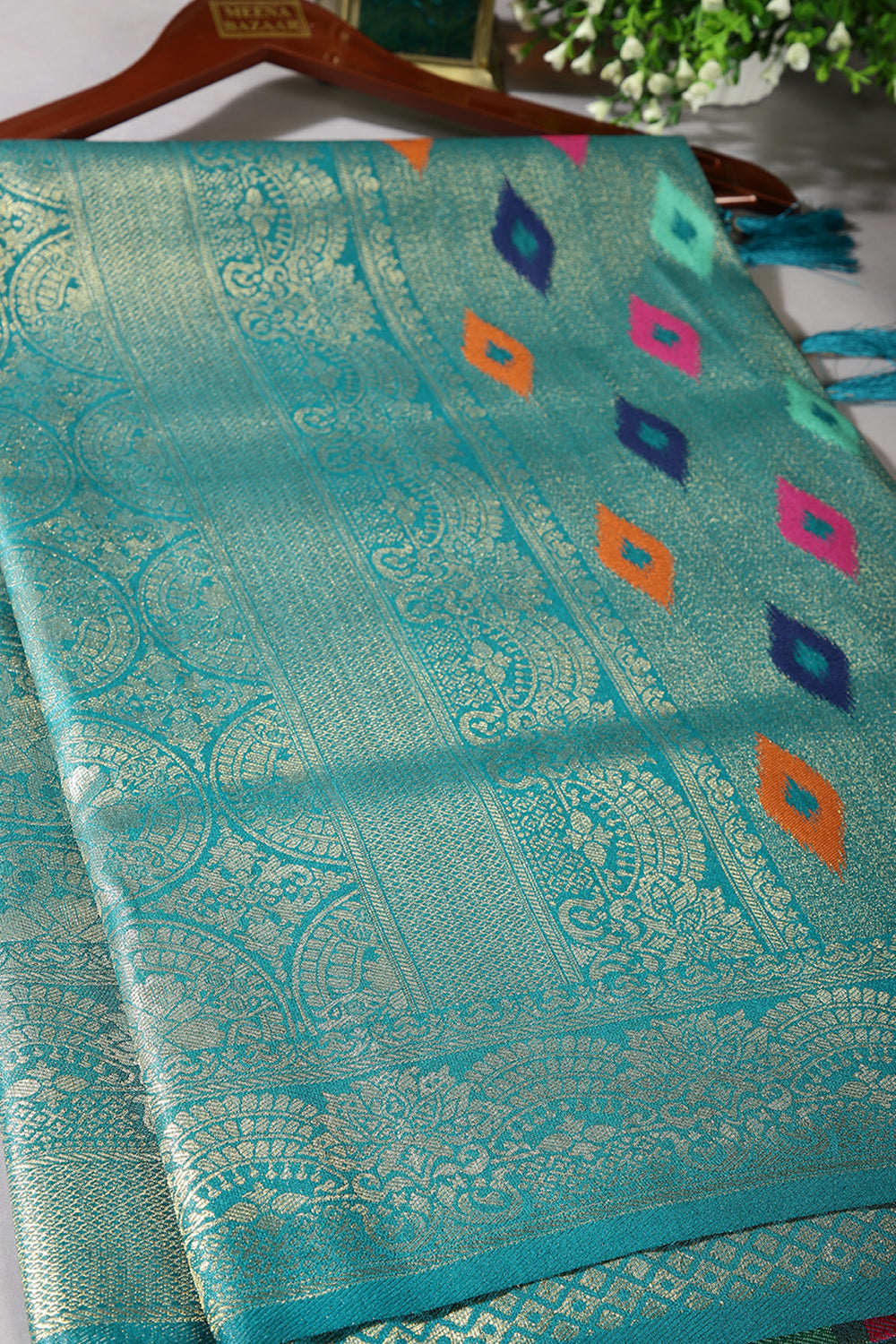 Teal Color Silk Resham and Zari Woven Saree