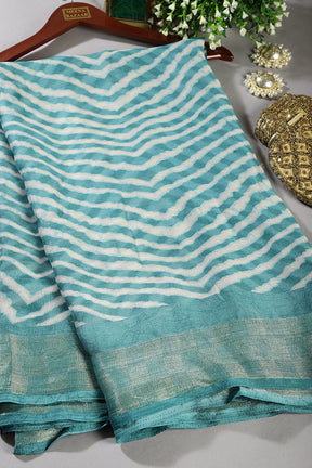 Firozi Color Chiffon Leheriya Printed Saree