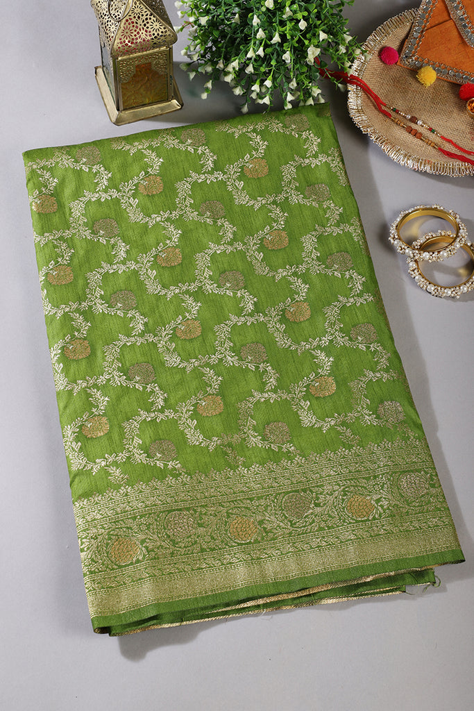 Light Green Silk Floral Zaal Woven Banarasi Saree