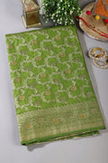 Light Green Silk Floral Zaal Woven Banarasi Saree