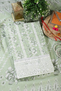 Light Green Cotton Floral Printed And Resham Embroidered Unstitched Suit Material