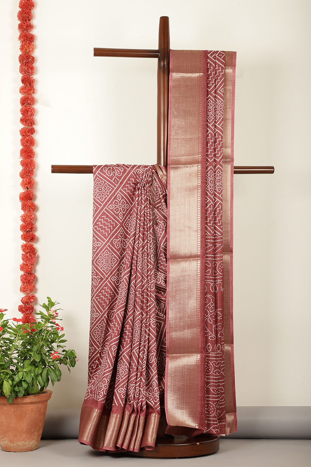 Wine Color Cotton Silk Block Printed Saree