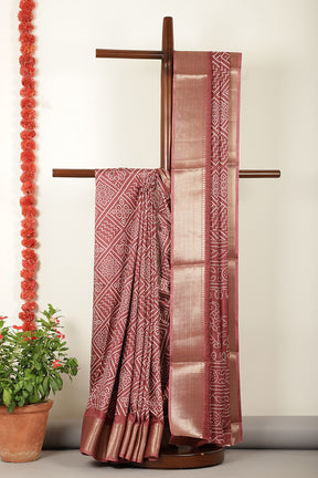 Wine Color Cotton Silk Block Printed Saree