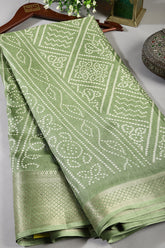Green Color Block Printed Cotton Silk Saree