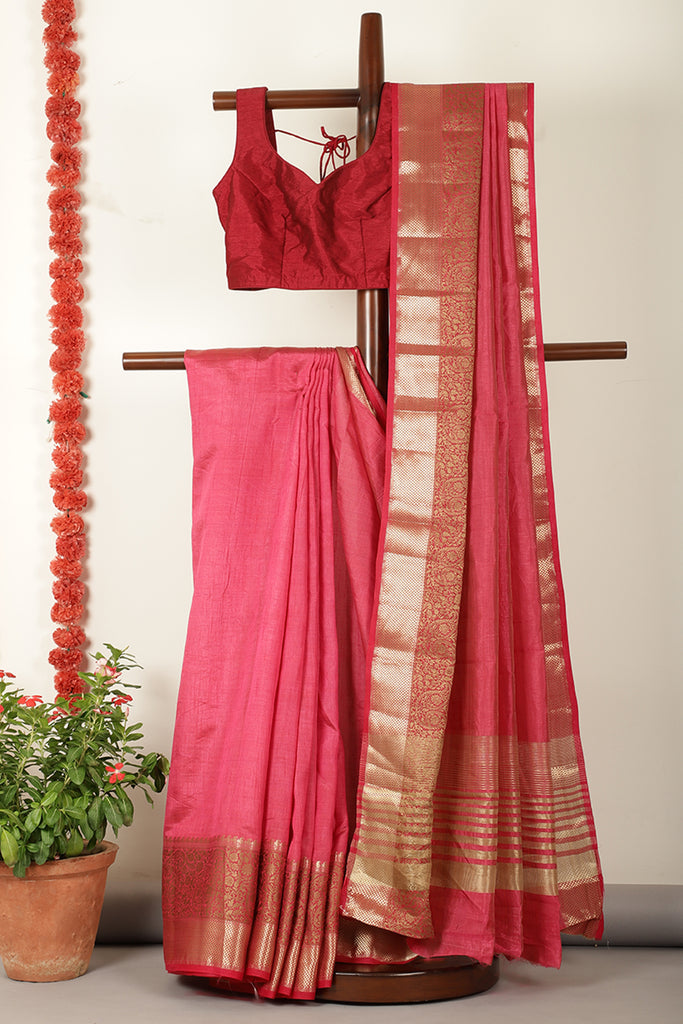 Pastel Red Woven Cotton Silk Saree