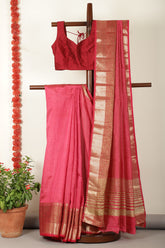 Pastel Red Woven Cotton Silk Saree