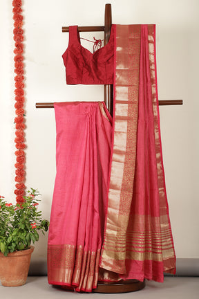 Pastel Red Woven Cotton Silk Saree