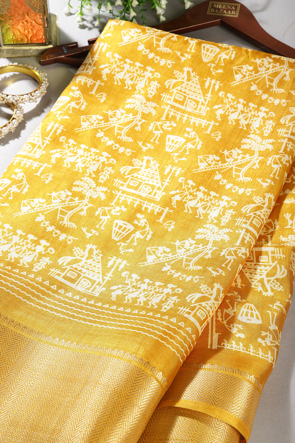 Light Mustard Color Cotton Silk Printed Saree