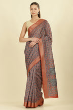 Rust Ajrakh Block Printed Cotton Saree
