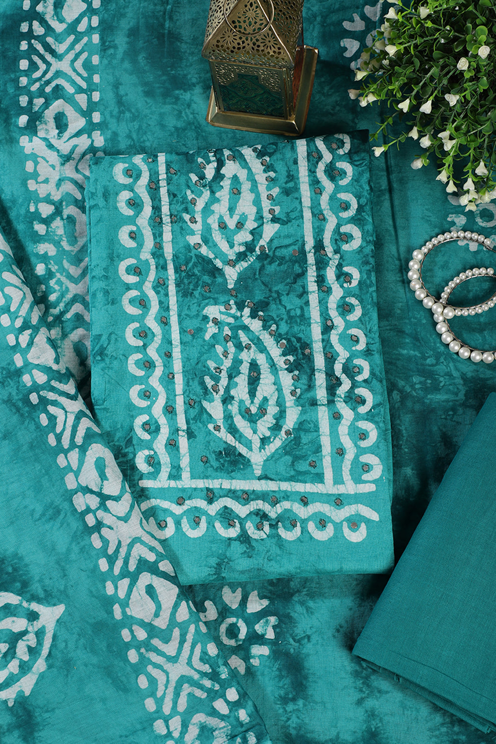 Teal Shibori Printed Unstitched Suit Fabric