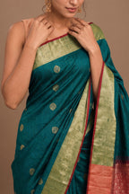 Teal Cotton Silk Zari Work Saree