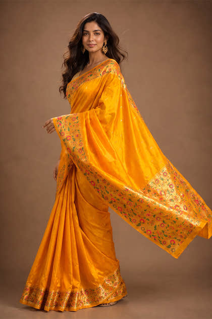 Mustard Mulberry Silk Paithani Work Saree