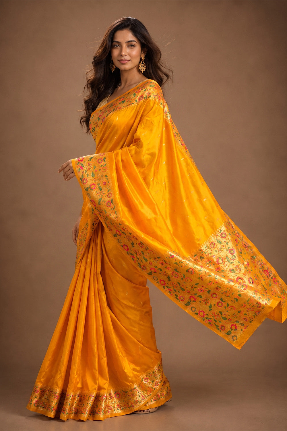 Mustard Mulberry Silk Paithani Work Saree