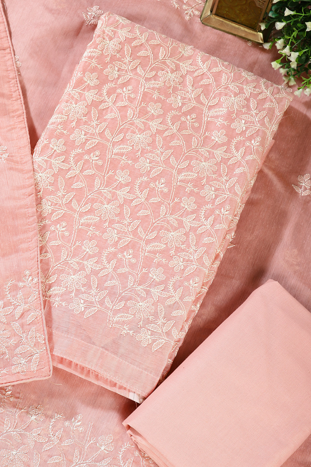 Pink Colour Resham Embroidered Chanderi Unstitched Suit