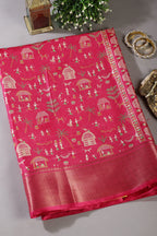 Carmine Color Cotton Silk Printed Saree